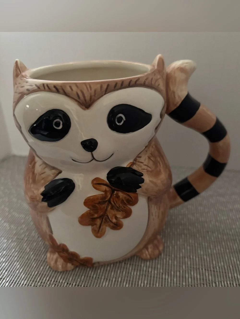 Pier 1 Hand-Painted Dolomite Raccoon Mug Large 16oz made exclusively for Pier 1